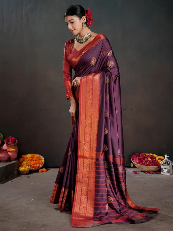Women's_Silk_Blend_Violet_Woven_Design_Designer_Saree_With_Blouse_Piece