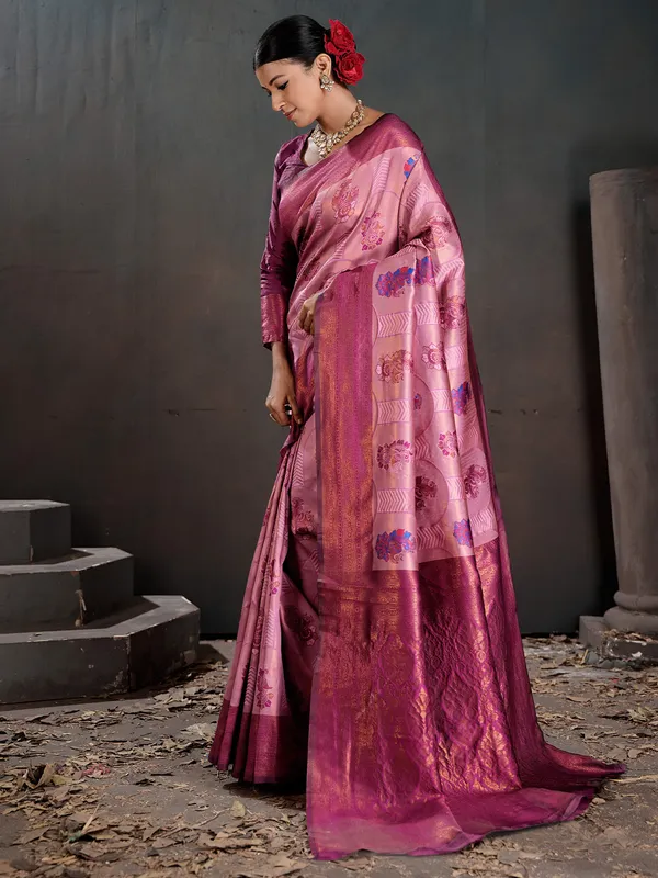 Women's_Silk_Blend_Pink_Woven_Design_Designer_Saree_With_Blouse_Piece
