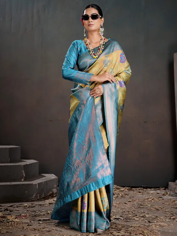 Women's_Silk_Blend_Yellow_Woven_Design_Designer_Saree_With_Blouse_Piece