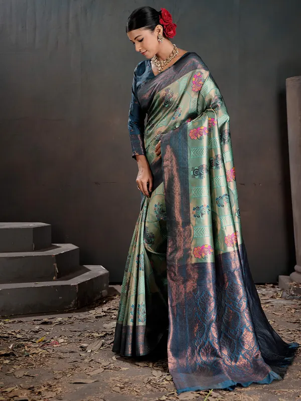 Women's_Silk_Blend_Light_Blue_Woven_Design_Designer_Saree_With_Blouse_Piece