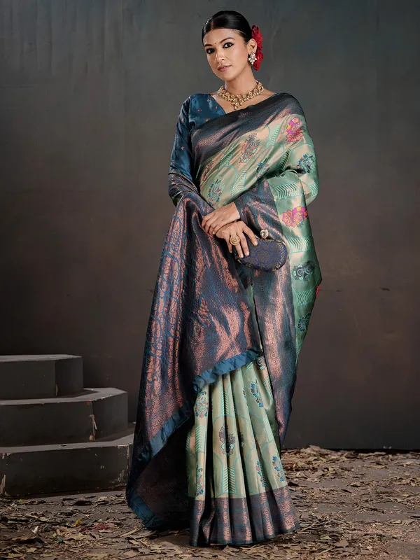 Women's_Silk_Blend_Light_Blue_Woven_Design_Designer_Saree_With_Blouse_Piece