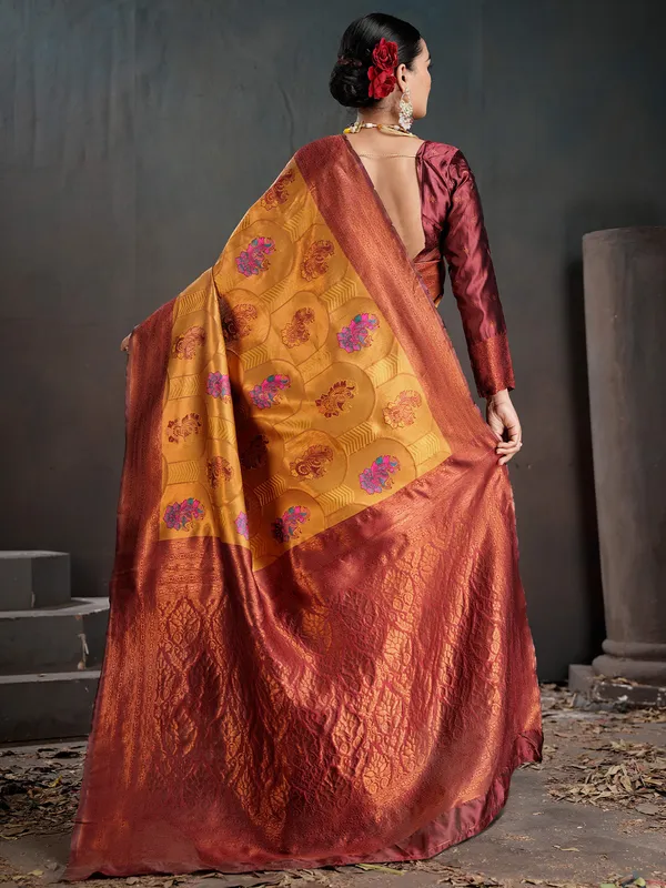 Women's_Silk_Blend_Orange_Woven_Design_Designer_Saree_With_Blouse_Piece
