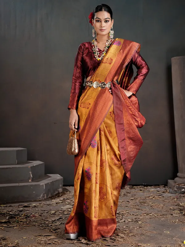Women's_Silk_Blend_Orange_Woven_Design_Designer_Saree_With_Blouse_Piece