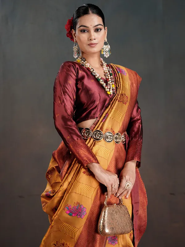 Women's_Silk_Blend_Orange_Woven_Design_Designer_Saree_With_Blouse_Piece