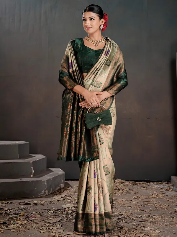 Women's_Silk_Blend_Lime_Green_Woven_Design_Designer_Saree_With_Blouse_Piece