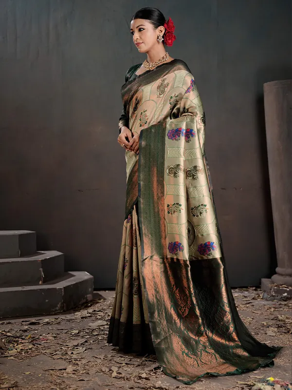 Women's_Silk_Blend_Lime_Green_Woven_Design_Designer_Saree_With_Blouse_Piece