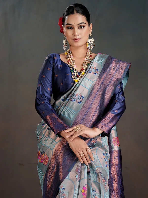 Women's_Silk_Blend_Light_Blue_Woven_Design_Designer_Saree_With_Blouse_Piece