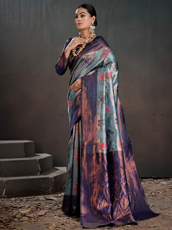 Women's_Silk_Blend_Light_Blue_Woven_Design_Designer_Saree_With_Blouse_Piece