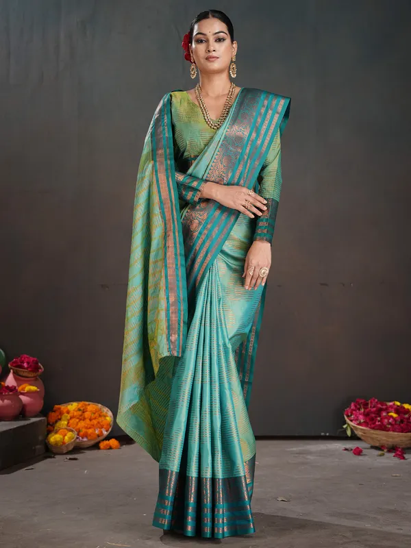 Women's_Silk_Blend_Sea_Green_Woven_Design_Designer_Saree_With_Blouse_Piece
