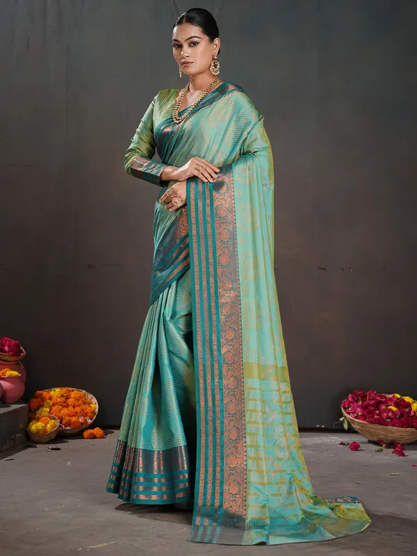 Women's_Silk_Blend_Sea_Green_Woven_Design_Designer_Saree_With_Blouse_Piece