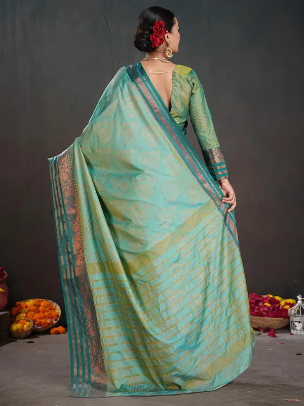 Women's_Silk_Blend_Sea_Green_Woven_Design_Designer_Saree_With_Blouse_Piece