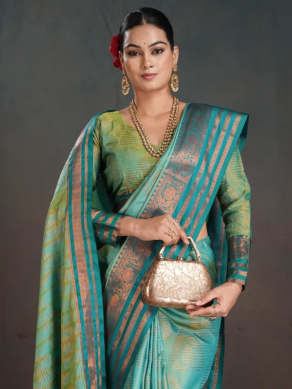 Women's_Silk_Blend_Sea_Green_Woven_Design_Designer_Saree_With_Blouse_Piece