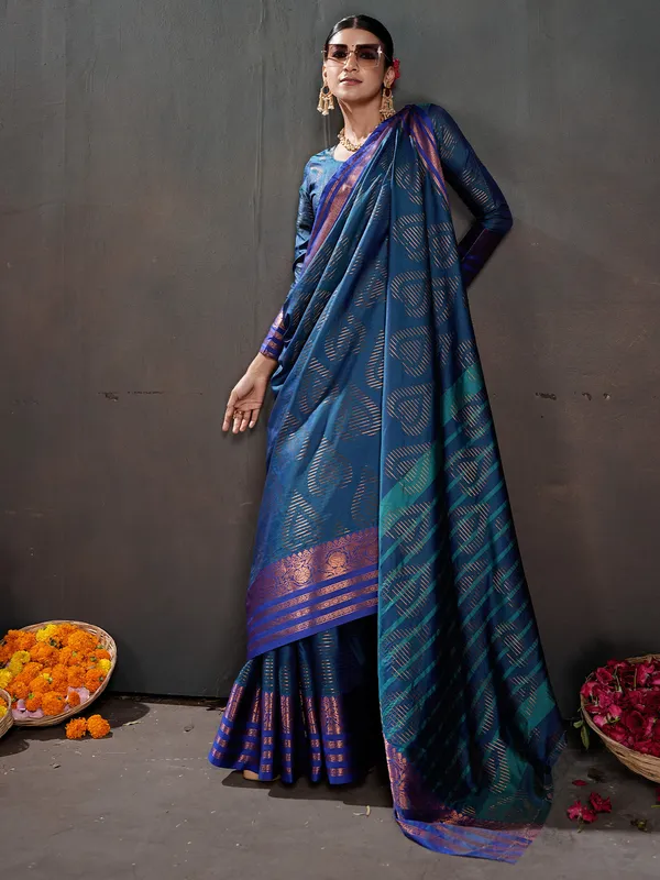 Women's_Silk_Blend_Blue_Woven_Design_Designer_Saree_With_Blouse_Piece