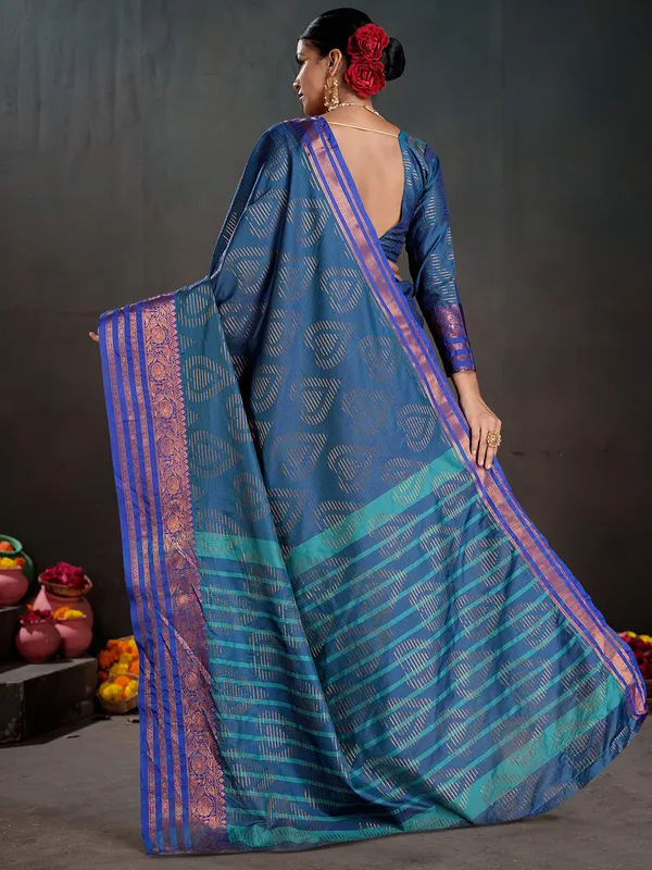 Women's_Silk_Blend_Blue_Woven_Design_Designer_Saree_With_Blouse_Piece