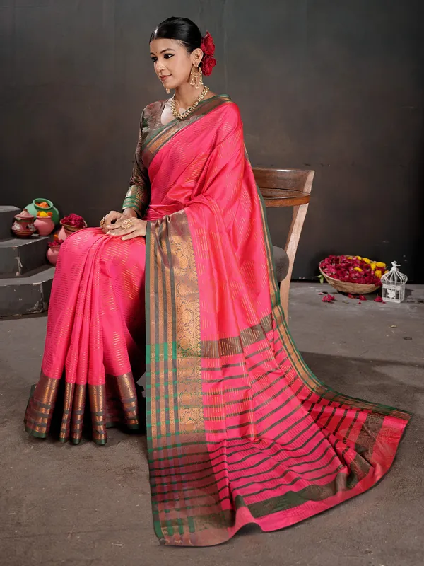 Women's_Silk_Blend_Pink_Woven_Design_Designer_Saree_With_Blouse_Piece