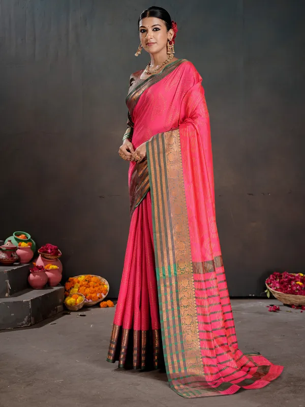 Women's_Silk_Blend_Pink_Woven_Design_Designer_Saree_With_Blouse_Piece