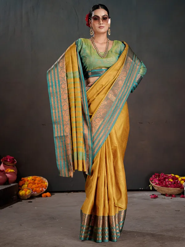 Women's_Silk_Blend_Mustard_Woven_Design_Designer_Saree_With_Blouse_Piece