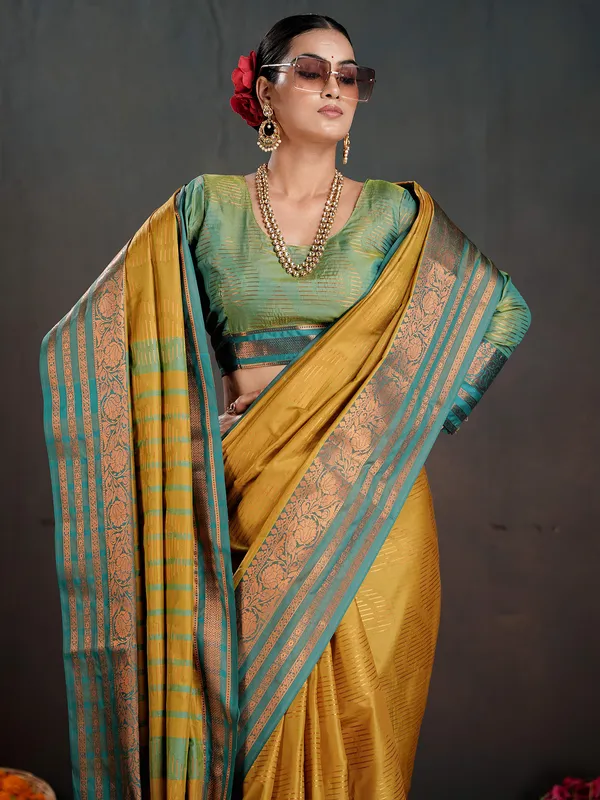 Women's_Silk_Blend_Mustard_Woven_Design_Designer_Saree_With_Blouse_Piece