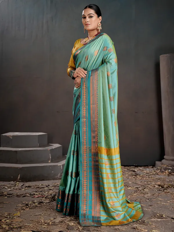 Women's_Silk_Blend_Sea_Green_Woven_Design_Designer_Saree_With_Blouse_Piece