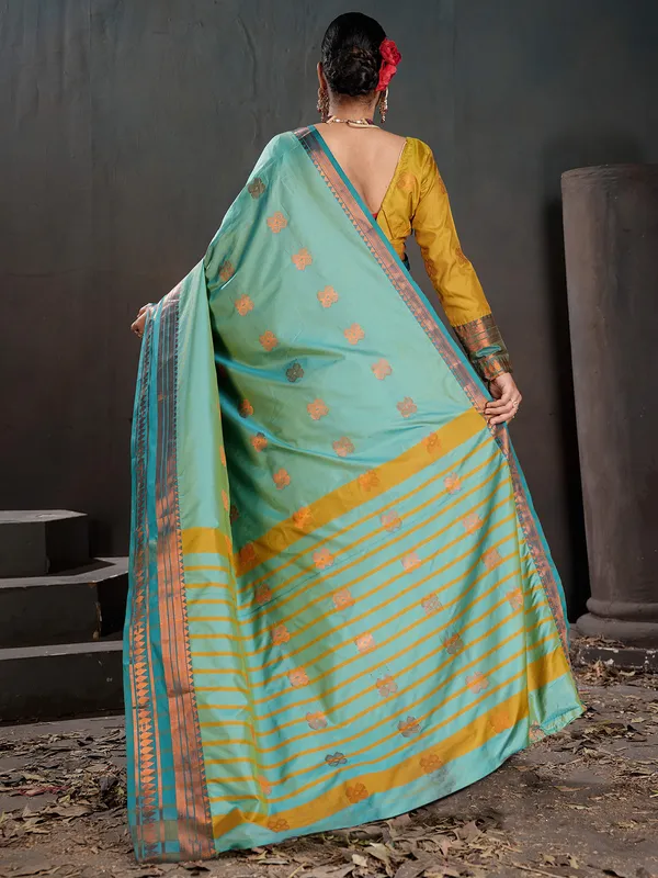 Women's_Silk_Blend_Sea_Green_Woven_Design_Designer_Saree_With_Blouse_Piece