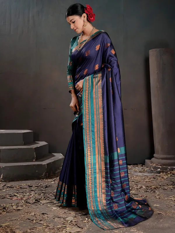 Women's_Silk_Blend_Navy_Blue_Woven_Design_Designer_Saree_With_Blouse_Piece