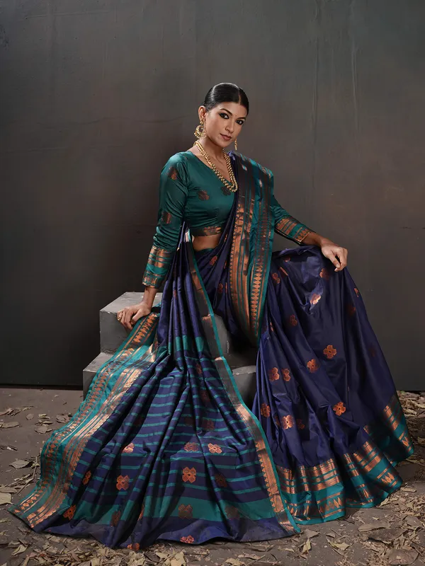 Women's_Silk_Blend_Navy_Blue_Woven_Design_Designer_Saree_With_Blouse_Piece