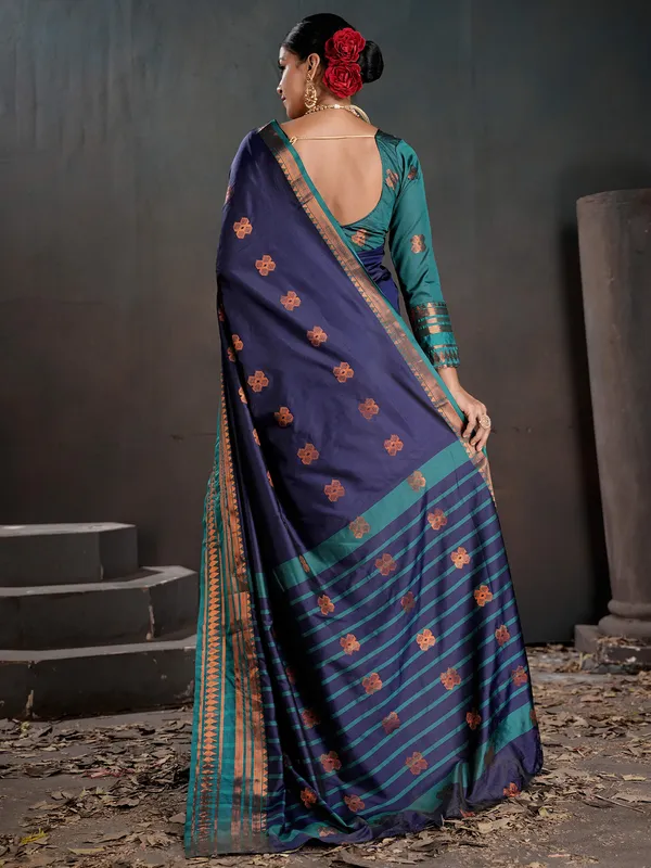 Women's_Silk_Blend_Navy_Blue_Woven_Design_Designer_Saree_With_Blouse_Piece