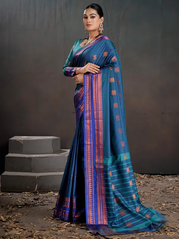 Women's_Silk_Blend_Blue_Woven_Design_Designer_Saree_With_Blouse_Piece