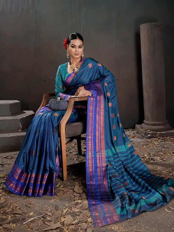 Women's_Silk_Blend_Blue_Woven_Design_Designer_Saree_With_Blouse_Piece