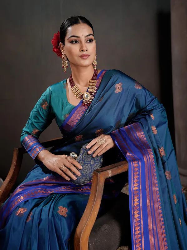 Women's_Silk_Blend_Blue_Woven_Design_Designer_Saree_With_Blouse_Piece