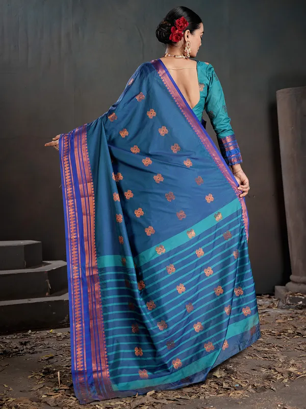 Women's_Silk_Blend_Blue_Woven_Design_Designer_Saree_With_Blouse_Piece