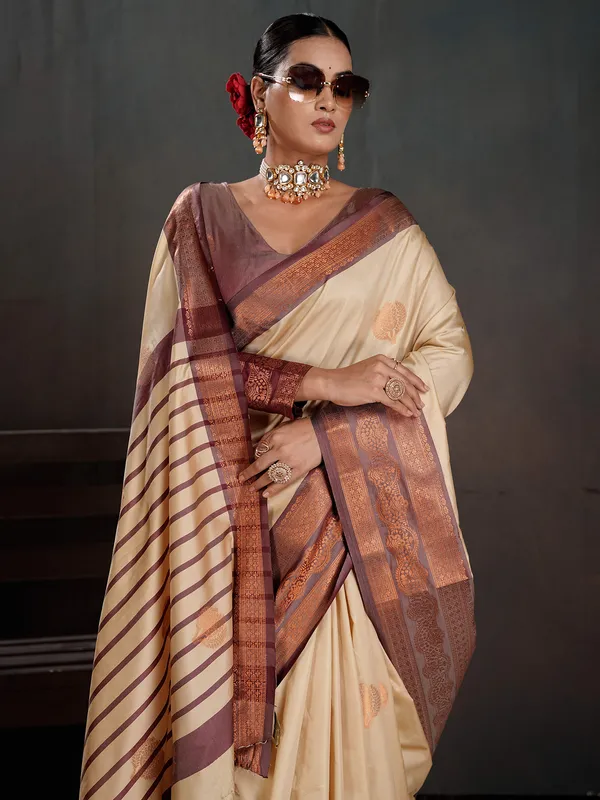 Women's_Silk_Blend_Beige_Woven_Design_Designer_Saree_With_Blouse_Piece