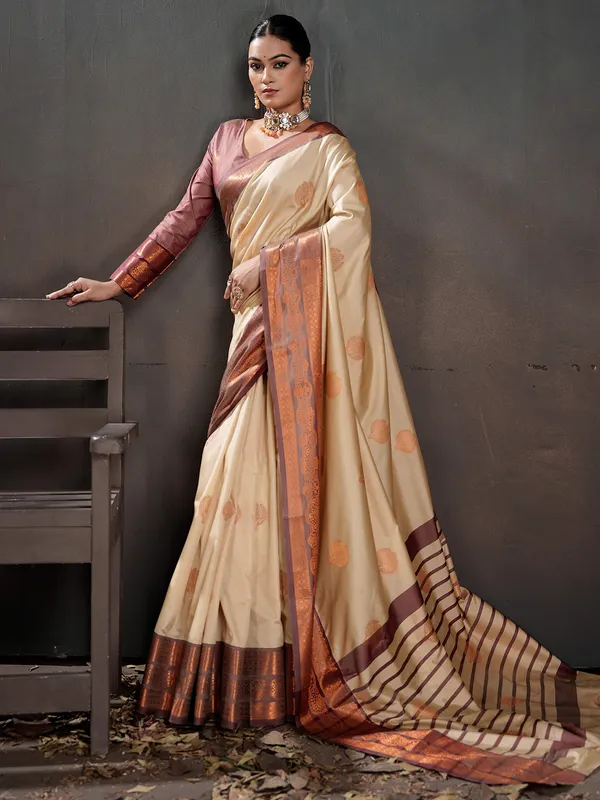 Women's_Silk_Blend_Beige_Woven_Design_Designer_Saree_With_Blouse_Piece