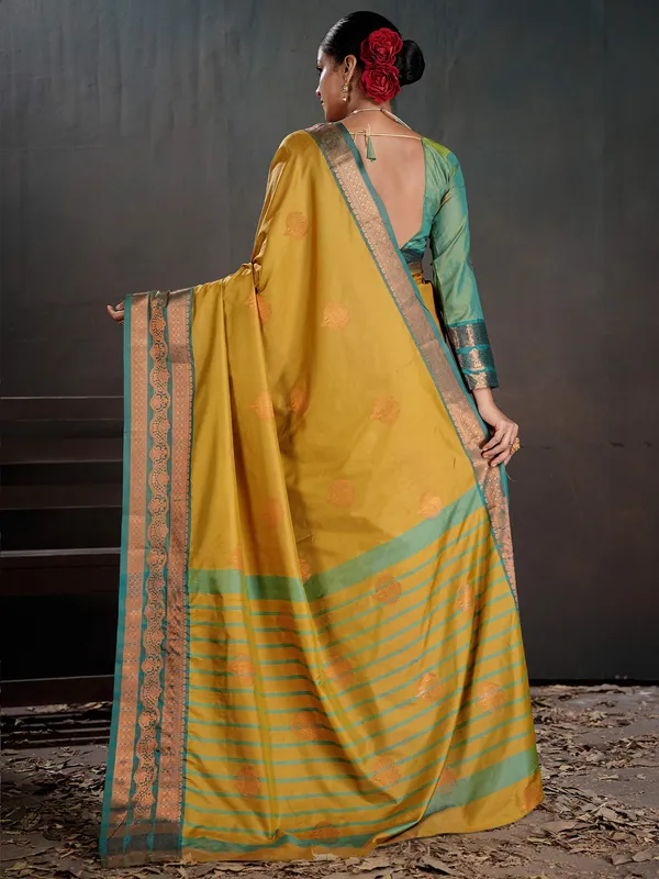 Women's_Silk_Blend_Mustard_Woven_Design_Designer_Saree_With_Blouse_Piece