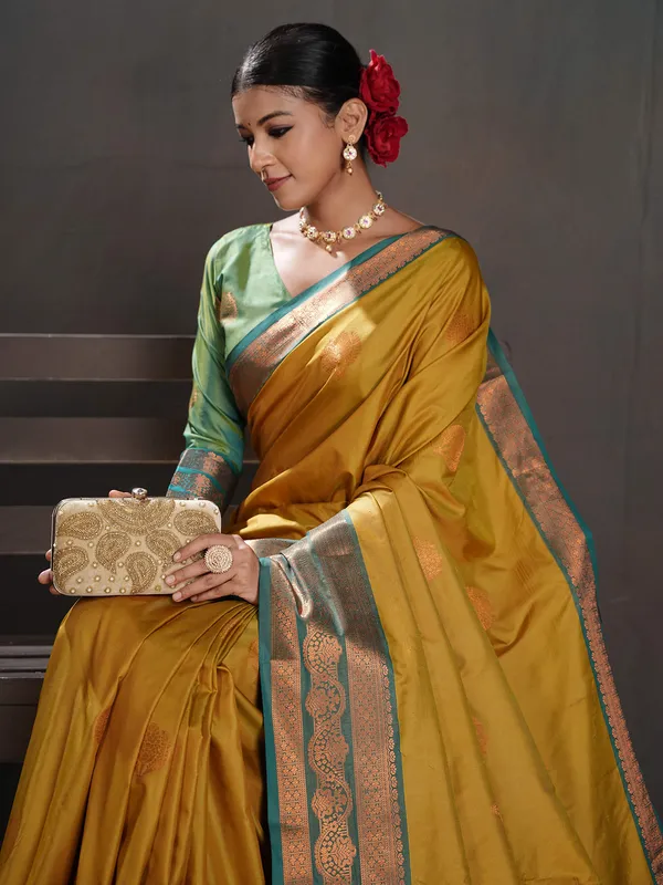 Women's_Silk_Blend_Mustard_Woven_Design_Designer_Saree_With_Blouse_Piece