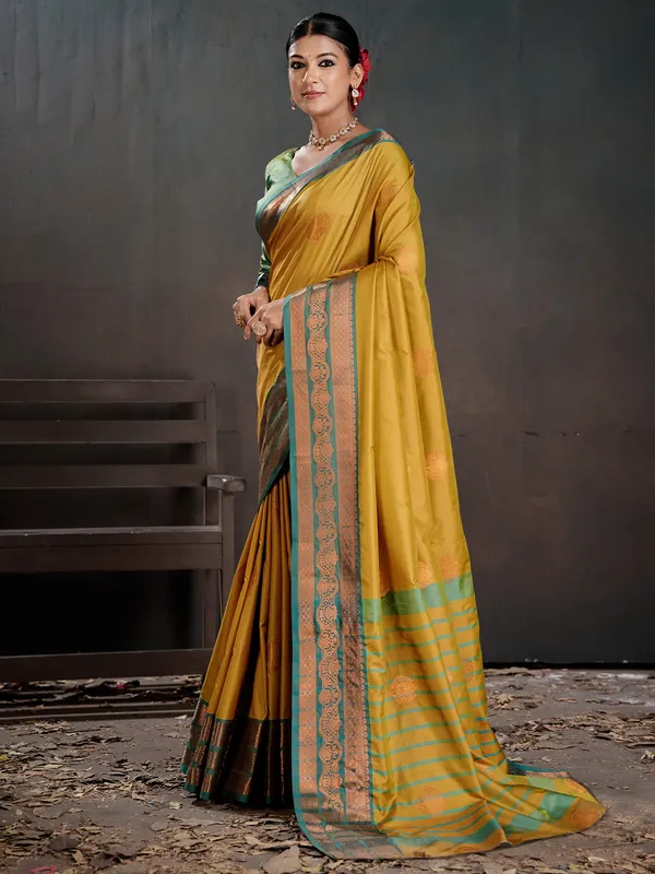 Women's_Silk_Blend_Mustard_Woven_Design_Designer_Saree_With_Blouse_Piece