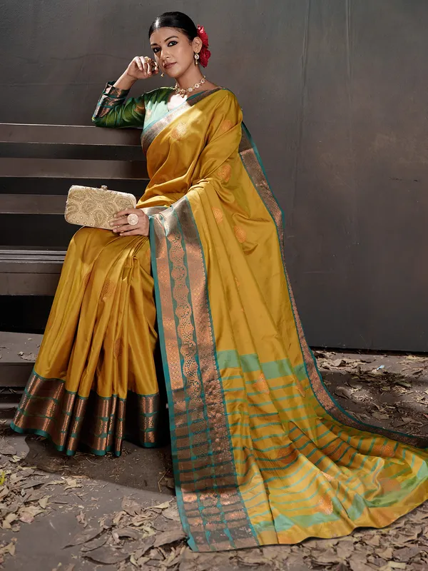 Women's_Silk_Blend_Mustard_Woven_Design_Designer_Saree_With_Blouse_Piece