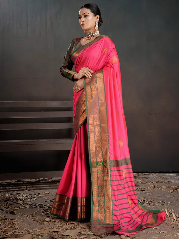 Women's_Silk_Blend_Pink_Woven_Design_Designer_Saree_With_Blouse_Piece