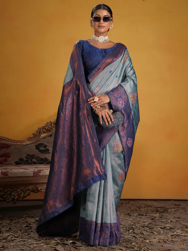 Women's_Silk_Blend_Light_Blue_Woven_Design_Designer_Saree_With_Blouse_Piece