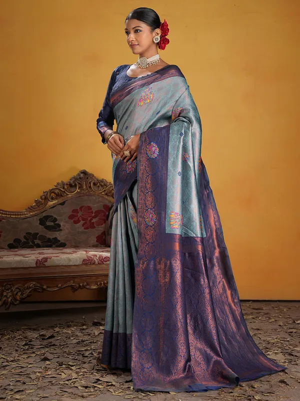 Women's_Silk_Blend_Light_Blue_Woven_Design_Designer_Saree_With_Blouse_Piece