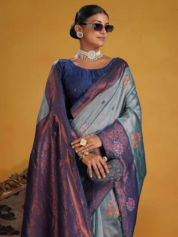 Women's_Silk_Blend_Light_Blue_Woven_Design_Designer_Saree_With_Blouse_Piece