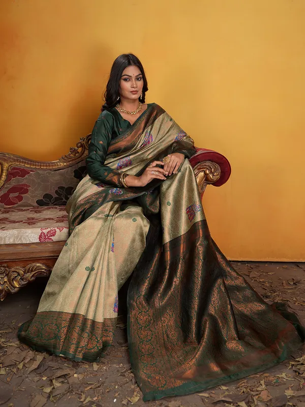 Women's_Silk_Blend_Light_Green_Woven_Design_Designer_Saree_With_Blouse_Piece