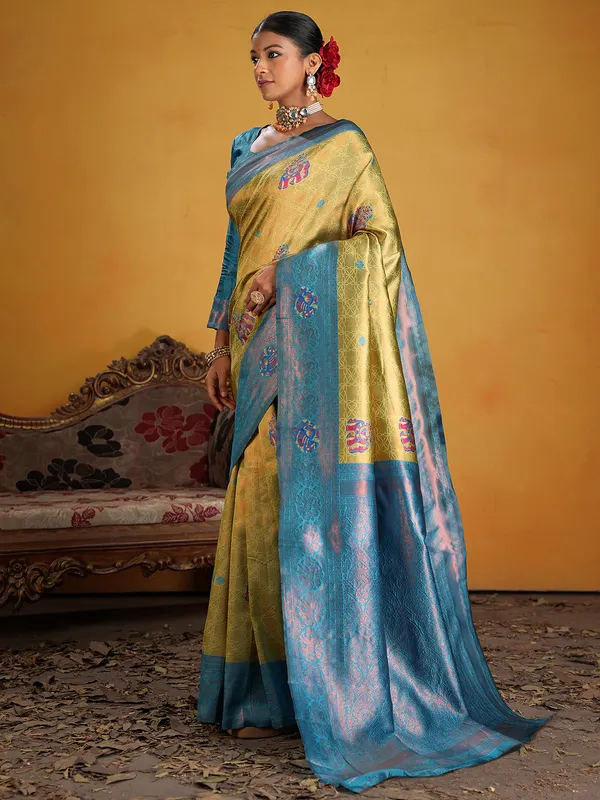 Women's_Silk_Blend_Yellow_Woven_Design_Designer_Saree_With_Blouse_Piece
