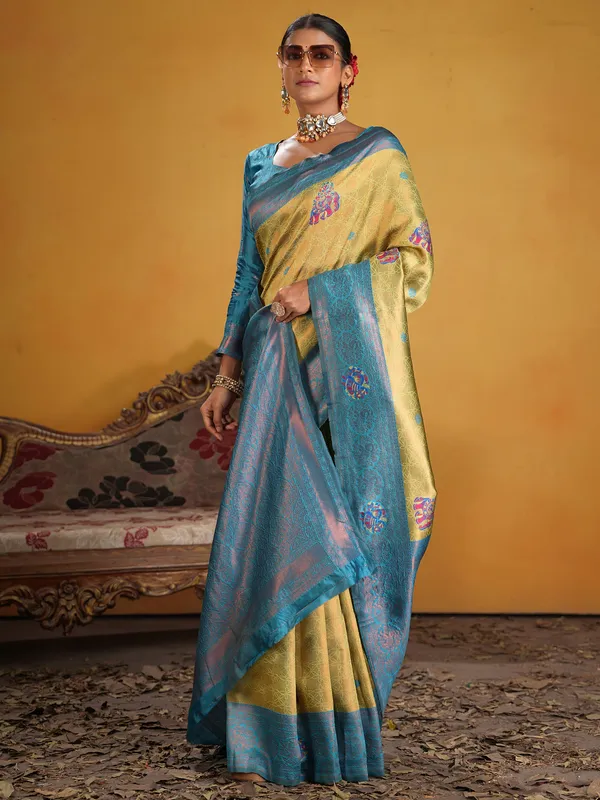 Women's_Silk_Blend_Yellow_Woven_Design_Designer_Saree_With_Blouse_Piece