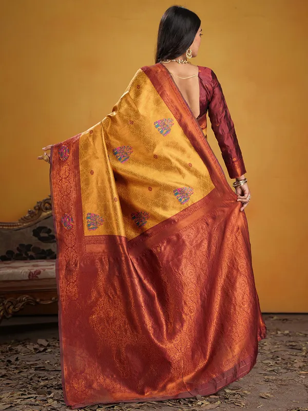 Women's_Silk_Blend_Orange_Woven_Design_Designer_Saree_With_Blouse_Piece