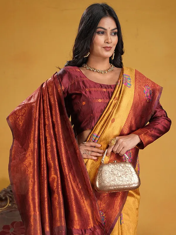 Women's_Silk_Blend_Orange_Woven_Design_Designer_Saree_With_Blouse_Piece