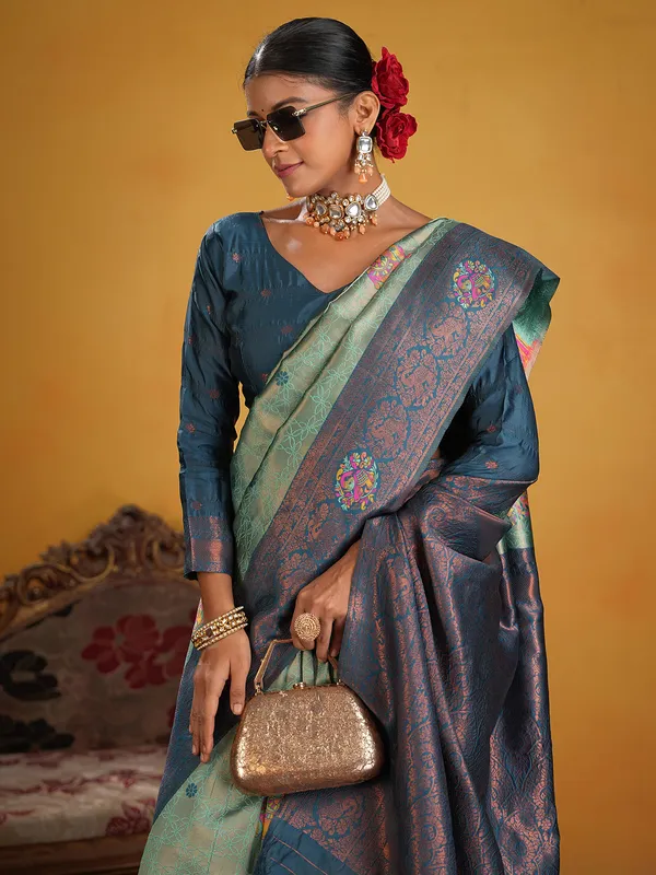 Women's_Silk_Blend_Light_Blue_Woven_Design_Designer_Saree_With_Blouse_Piece