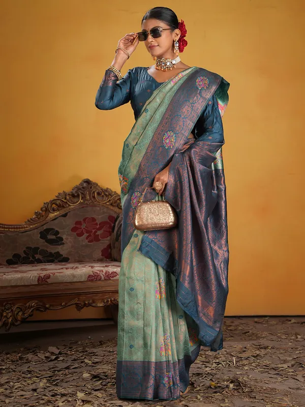 Women's_Silk_Blend_Light_Blue_Woven_Design_Designer_Saree_With_Blouse_Piece