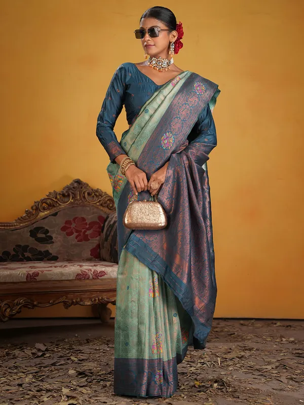 Women's_Silk_Blend_Light_Blue_Woven_Design_Designer_Saree_With_Blouse_Piece