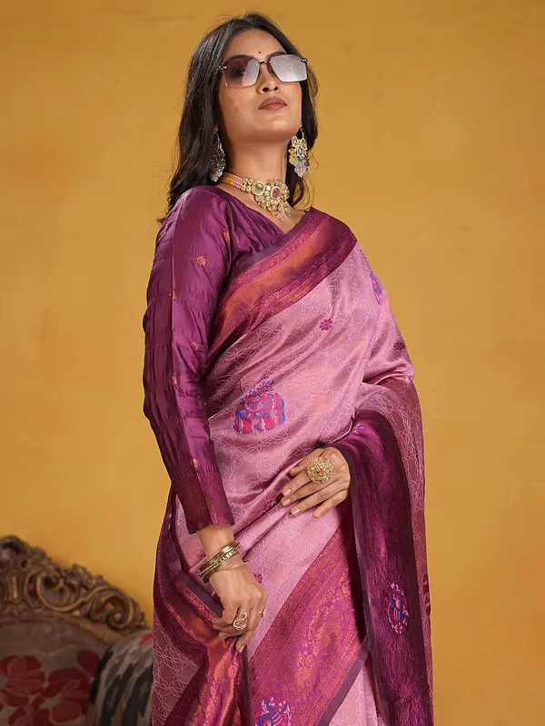 Women's_Silk_Blend_Pink_Woven_Design_Designer_Saree_With_Blouse_Piece